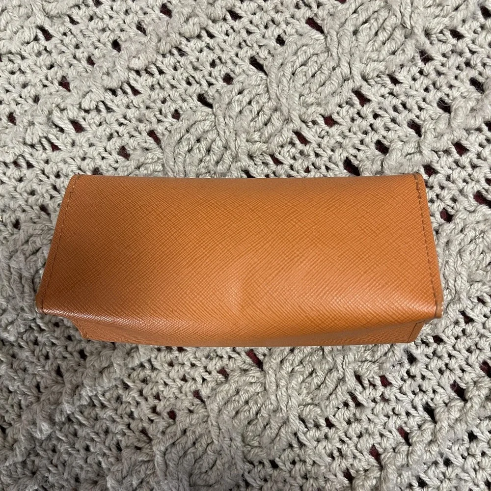 Tory Burch Saffiano Leather Sunglasses Eyeglasses Hard Case Cognac Snap Logo‎